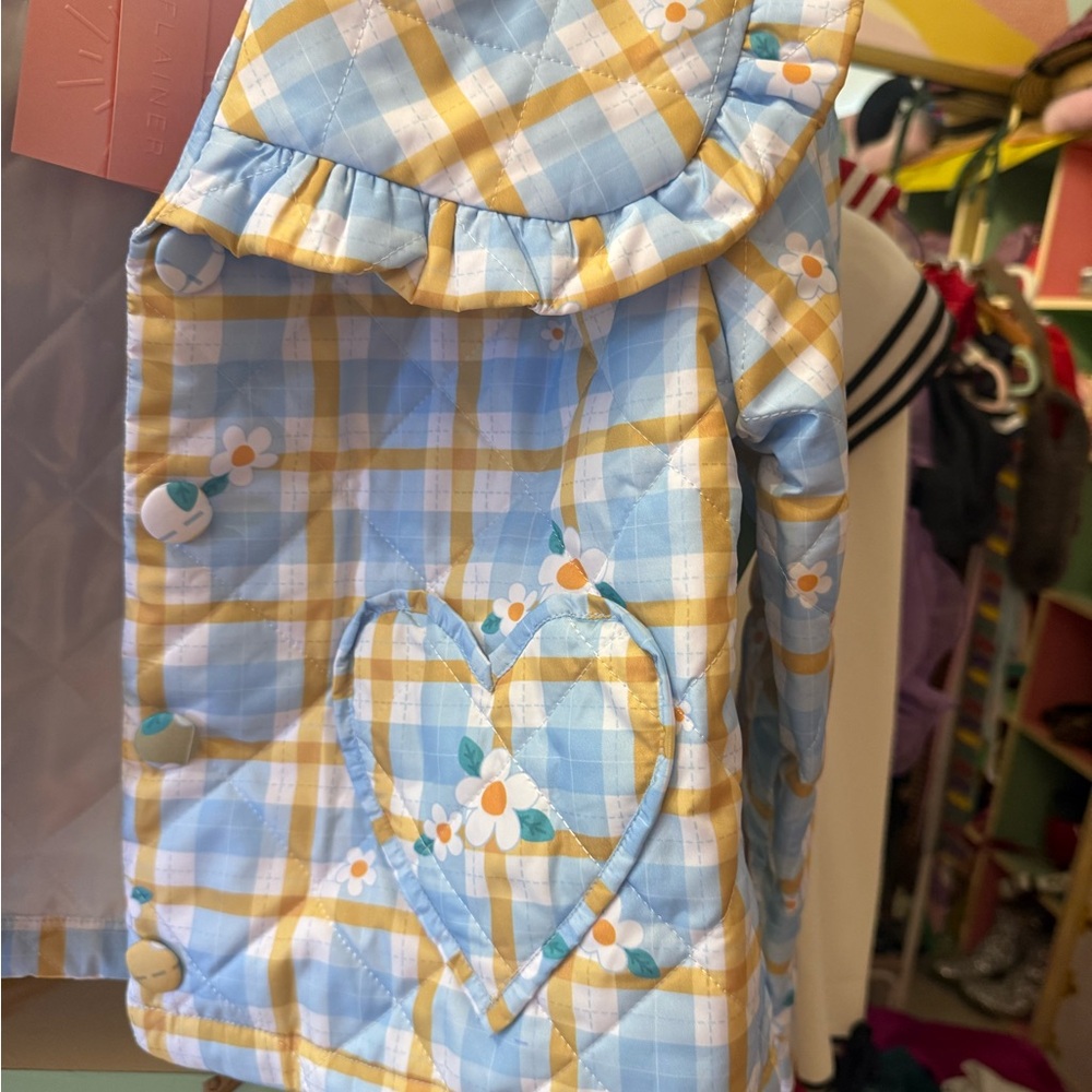 Plaid Ruffle-Collar Puffer Jacket in Blue & Yellow - Picture 10 of 12